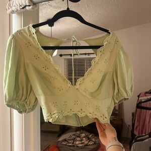 For Love And Lemons Light Green Eyelet Blouse